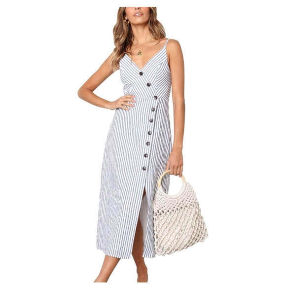 Blooming Jelly Dresses & Skirts - Blooming Jelly Womens V Neck Dress Sleeveless Spaghetti Strap Button Down Stripe